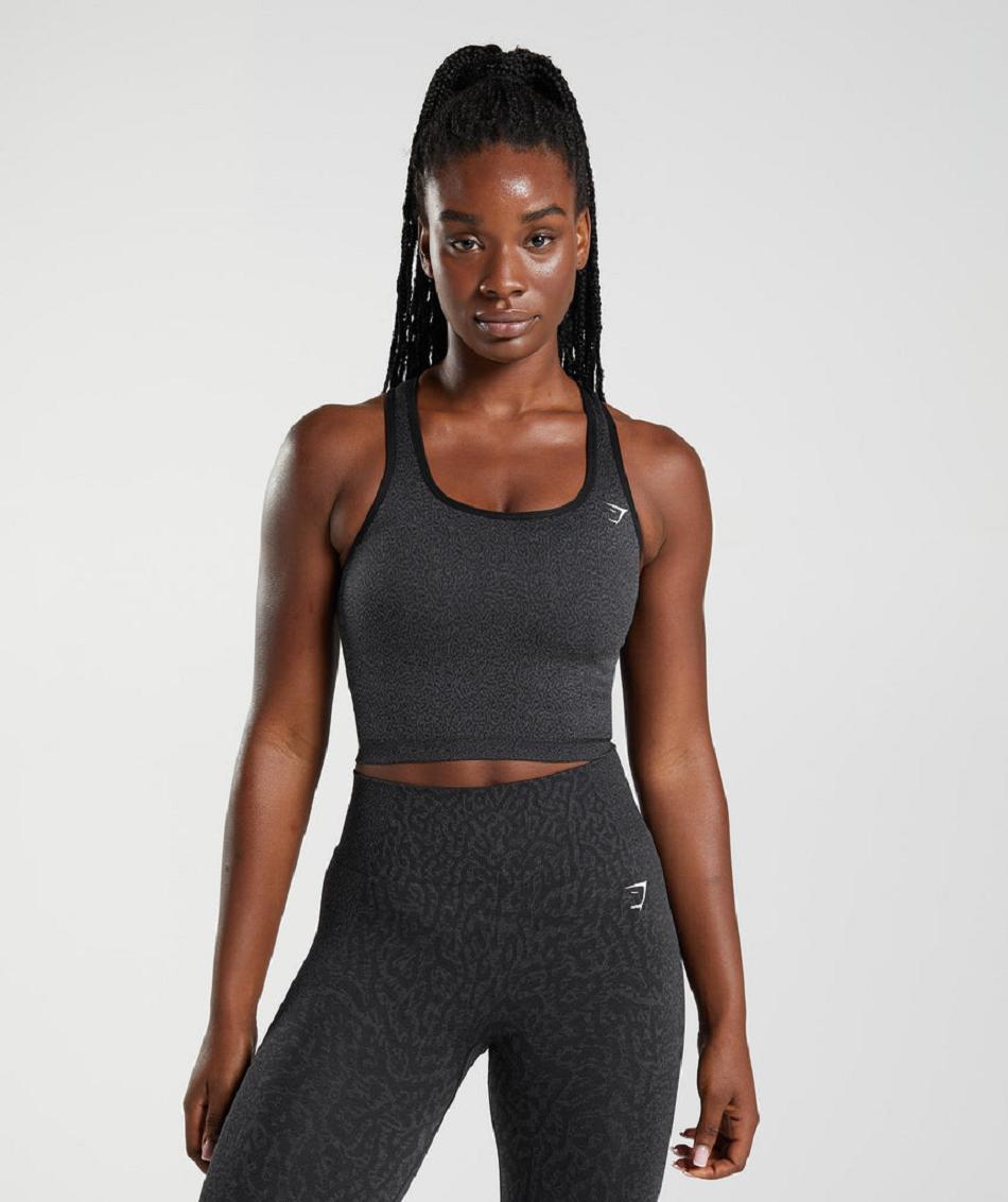 Przycięte Topy Damskie Gymshark Adapt Animal Seamless Czarne | PL 2705CTV